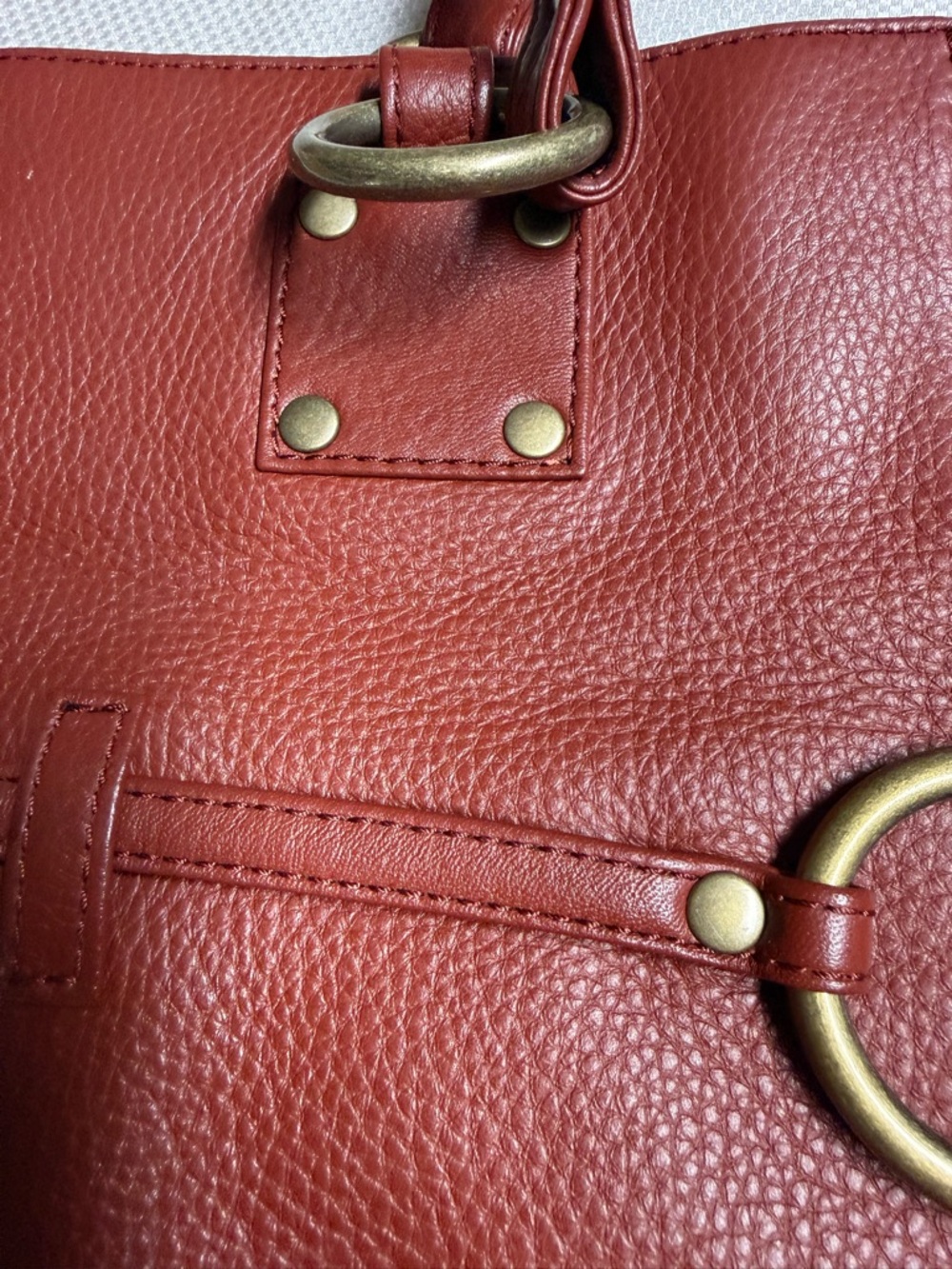 HOBO Red Leather Shoulder Bag with Brass Rings - Picture 3 of 11